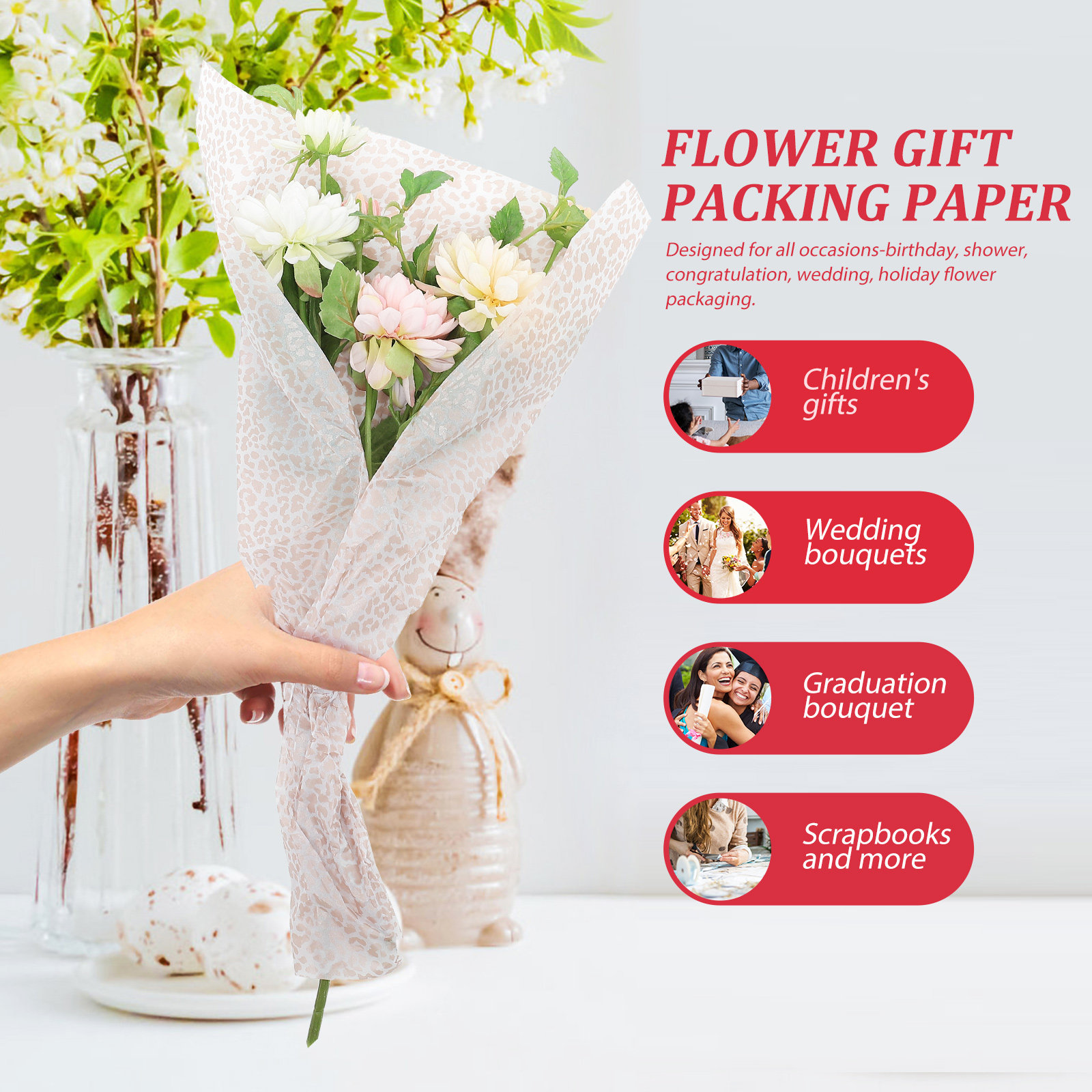Flower Supplies - 20 Blatt Blumen-Geschenkpapier, hochwertiges florales Geschenkpapier