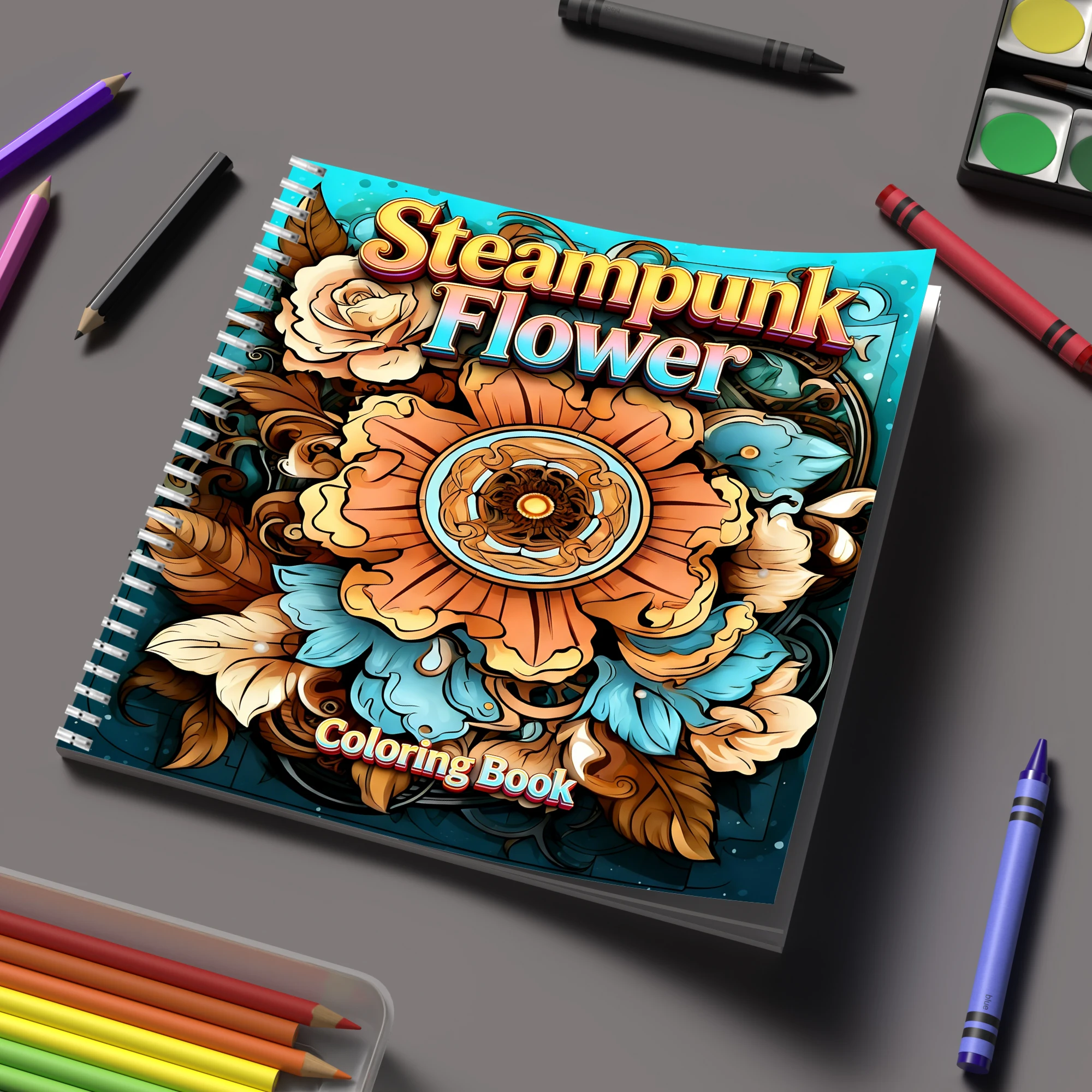 Flower Supplies - Malbuch „Steampunk-Blumen“ für Erwachsene, Malbuch, Geburtstagsgeschenk,