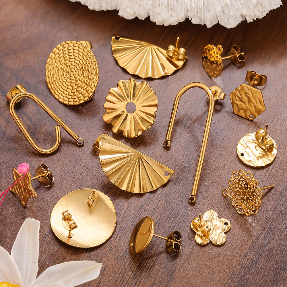 Flower Supplies - 10 Stück Edelstahl-Ohrringe, 18 Karat vergoldet,