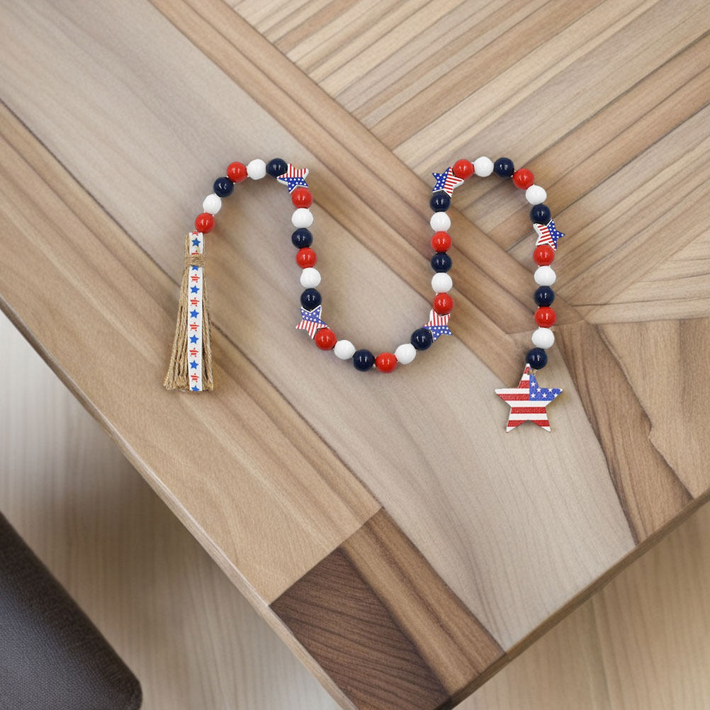 Patriotische Holzperlen-Girlan – Twine Jute Natural Bewertung und Preis